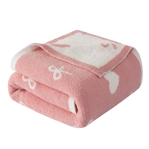Elegant Comfort Valentine's Day Knit Throw Blanket, Hearts and Bows Super Soft Cozy Fluffy Warm Throw Blankets for Couch, Sofa, Chair, Bed, Camping, Picnic, Travel Lightweight Bed Blanket (50" x 70")
