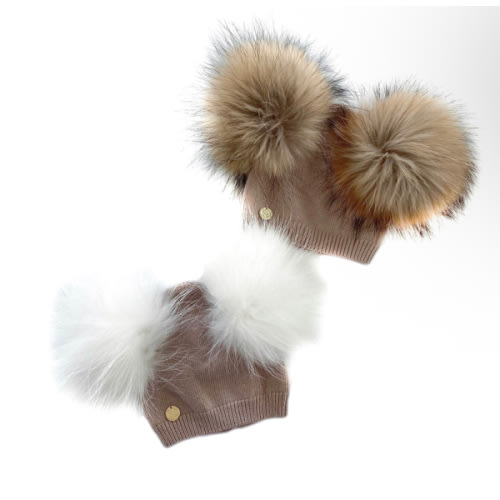 Sasha Double Pom Angora Beanie Hat