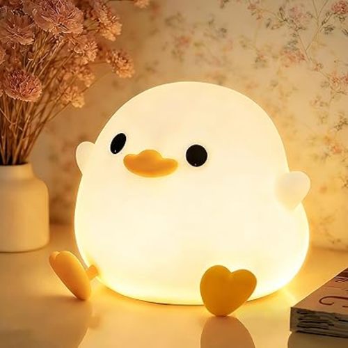 YR YRHH-PET Duck Cute Lamp, Squishy Dodo Duck Kids Night Light, Dimmable Bedside Light, Baby Nursery Touch Animal Silicone Nightlight, Boy Girl College White Elephant Gift, Desk Decor Bean Ducky Stuff