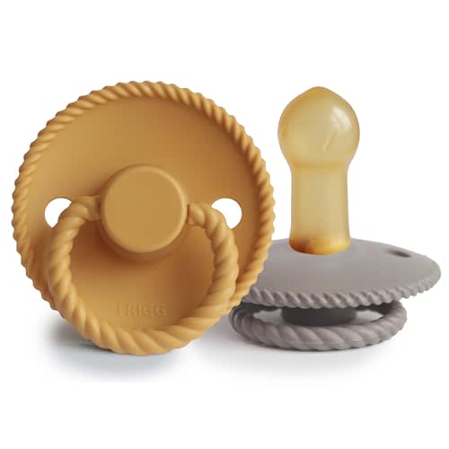 FRIGG Rope Natural Rubber Baby Pacifier | Made in Denmark | BPA-Free (Honey Gold/Portobello, 6-18 Months)