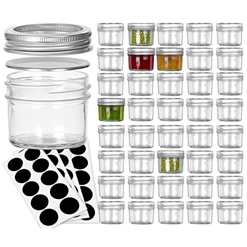 VERONES Mason Jars, 4OZ Canning Jars With Regular Lids and Bands, Ideal for Jam, Honey, Wedding Favors, Shower Favors, DIY Spice Jars, 40 PACK