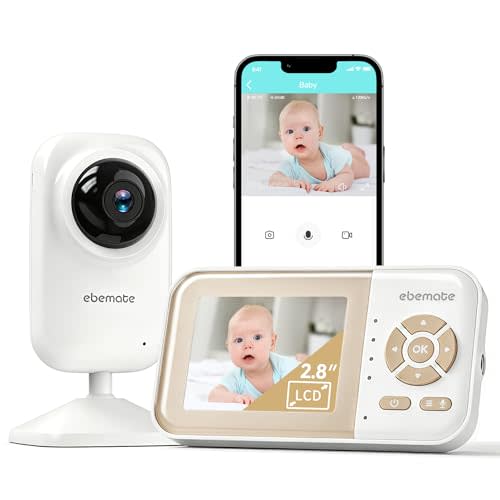 ebemate Video Baby Monitor Camera with 2.8" LCD Screen Video & Audio No Glow Night Vision,2-Way Talk Audio Cam Baby Monitoring 1200FT Range