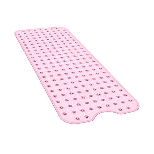 YINENN Bath and Shower Safety Mats 40x16 inch, Non Slip with Suction Cups for Bathroom Stall and Tub Floor, Extra Large and Machine Washable, Drain Holes Keep Bathtub Clean, Light Pink