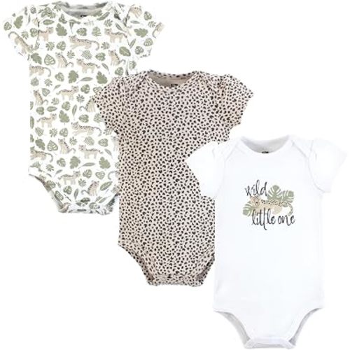 Hudson Baby Infant Girls Cotton Bodysuits 3-Pack, Wild Cheetah, 0-3 Months