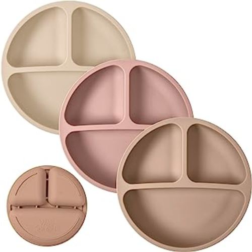 WeeSprout Silicone Plates for Babies & Toddlers (3 Pack) 100% Food-Grade Dishes for Self Feeding, Divided Design & Raised Edges for Picky Eaters, Dishwasher & Microwave Safe Weaning Supplies