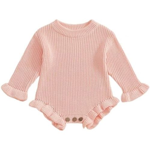 Mubineo Baby Girl Fall Winter Clothes Basic Plain Cute Sweater Romper Outfit Pullover Ruffle Long Sleeve Newborn Outfits