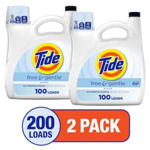 Free and Gentle Unscented Liquid Laundry Detergent, 100-Loads, 132 fl, oz., 2-Pack