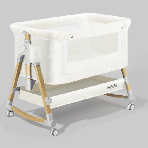 HARPPA Cuddly 3-in-1 Baby Bassinet Bedside Sleeper for Reflux | Attaches to Bed, Adjustable 5 Heights, Non-Toxic & CPSC Certified | Sturdy Aluminum Frame, Portable Wheels, Tool-Free Setup, Gentle Rocking | Perfect for Newborns, Infants, Small Spaces & Saf