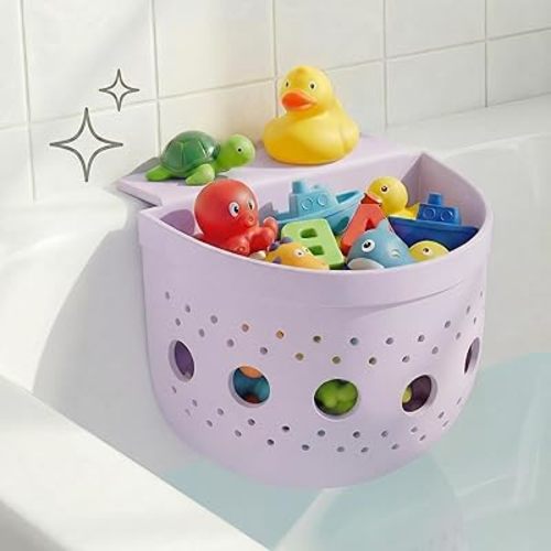 Silicone Bath Toy Organizer for Tub with Suction Cup - Bath Toy Storage Holder, Bathtub Toys Organizer and Holder with Upgraded Capacity for Easy Access & Sorting，Light Purple