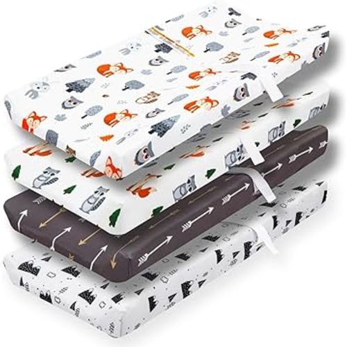 4 Pack Changing Pad Covers Woodland Forest Animals Wood Neutral Unisex Fitted Baby Changing Pad Cover Set for Baby Boys or Girls