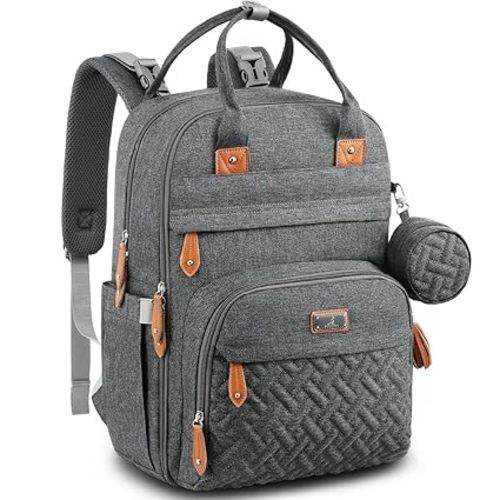 BabbleRoo Diaper Bag Backpack - Baby Essentials Travel Tote - Multi Function Water Resistant Diaper Bag, Travel Essentials Baby Bag with Changing Pad, Stroller Straps & Pacifier Case - Dark Gray