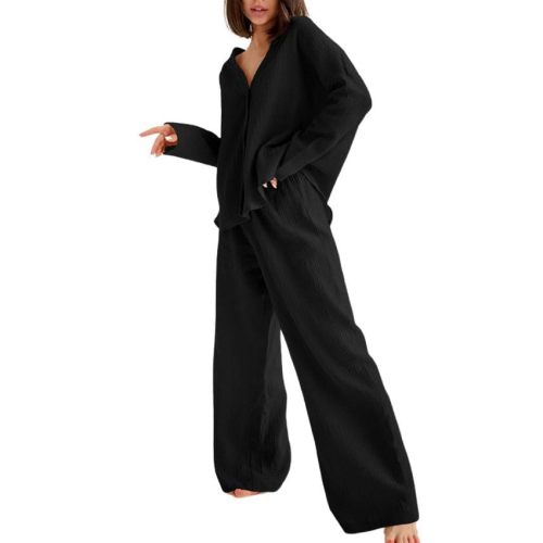 codcm Womens Cotton Gauze Loungewear Sets Casual 2 Piece Sleepwear Button Down Shirt and Wide Leg Pants Outfits