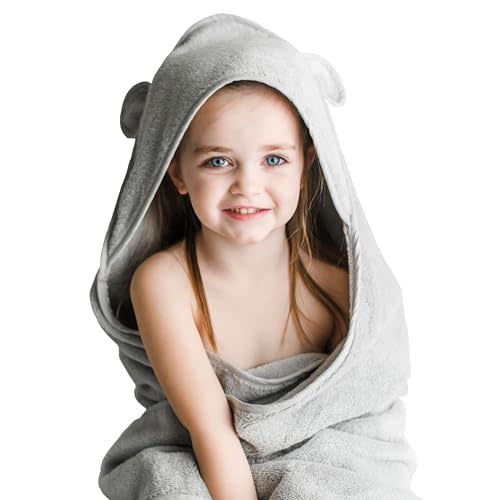Natemia Hooded Baby Bath Towel - 100% Organic Cotton Baby Towels for Newborns, Toddlers, Boys, Girls - Soft Absorbent 450 GSM - Gentle on Sensitive Skin - Baby Shower Registry Gift (Gray, 35" x 35")