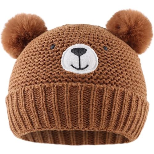 JANGANNSA Cute Bear Baby Beanie Pompom Baby Boys Hat Infant Toddler Winter Knitted Beanies for Girls
