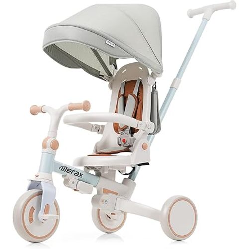 Merax 7-in-1 All-Terrain Kids Tricycle Stroller Foldable Toddler Tricycle with Adjustable Push Handle