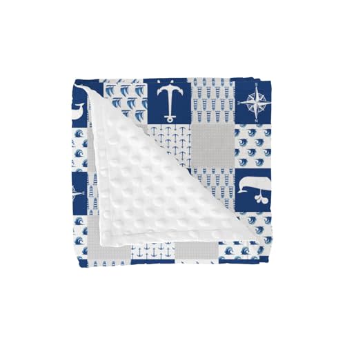 Coastal Compass Anchors Lighthouse Ship Baby Blankets for Girl Boy Nautical Marine Whale Soft Mink Dotted Backing Double Layer Swaddle Blanket for Toddler Nursery Sailing Adventure Bed Blanket 30x40