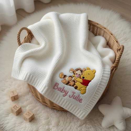 Personalized Embroidered Bear Baby Blanket, Bear  with Name Blanket, Welcome Baby Blanket, Nursery Keepsake, Newborn Gift