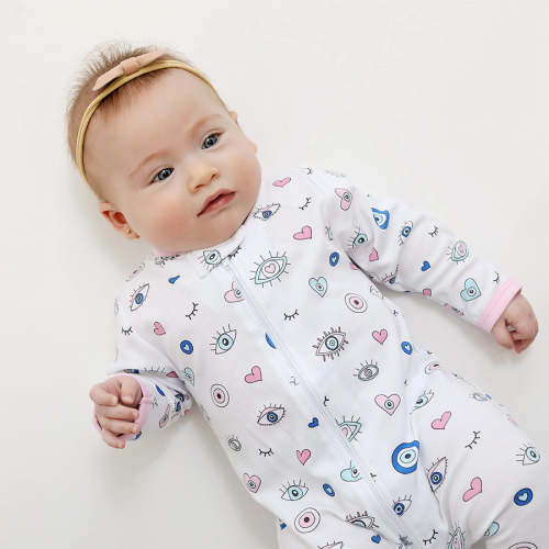 Zipper Footie Evil Eye Pink