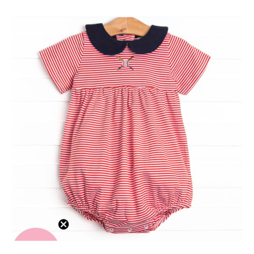 At the Ballpark Pima Embroidered Collared Bubble, Red Stripe – Stitchy Fish
