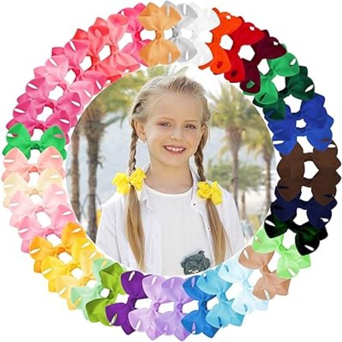 Oaoleer 40Pcs 3" Grosgrain Ribbon Alligator Clips, Barrettes & Hair Accessories for Baby Girls, Infants, Toddlers, Kids, Teens, Children (3 Inch, 40 Colors)