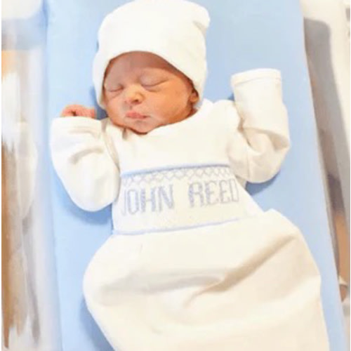 Blue Baby Snuggles - Custom Smocked Pima Gown and Hat