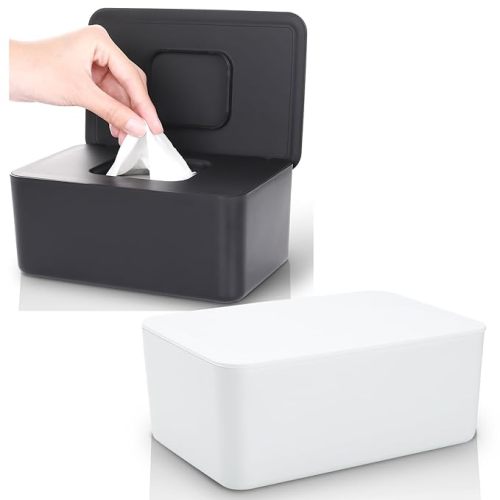 Baby Wipes Dispenser, Baby Wipe Holder for Fresh Wipes, Non-Slip Baby Wipes Container, Refillable Wipes Box with Sealing Design Lid (White)