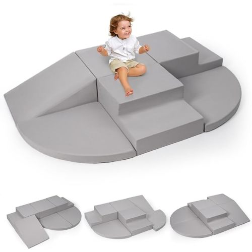 6-Piece Foam Climbing Blocks for Toddlers, Baby Climb and Crawl Soft Foam Play Set, Machine Washable Cover, Indoor Activity Play Structures, Climbing Toys for Toddlers 1-3 (Gray)