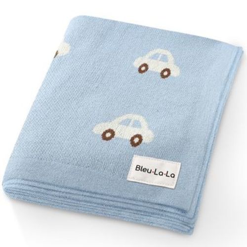 Bleu La La Baby Blanket for Boys - 100% Luxury Cotton Soft Knit Swaddle Blanket for Newborns and Infants Baby Boys and Girls - Cars - Blue
