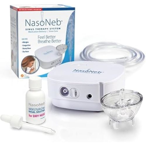 NASONEB Sinus Therapy System Starter Kit - 60 Second Nasal Nebulizer for ENT Quality Treatment at Home of Allergies, Chronic Sinusitis, Dry Nose & Nasal Polyps - Designed for 98% Deeper Sinus Reach