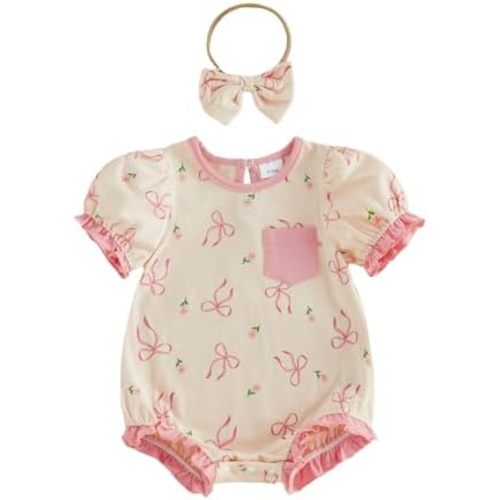 Rtnnsbbfcm Newborn Baby Girl 4th of July Outfit Stars Stripe Bubble Romper Short Sleeve Onesie Memorial Day Clothes
