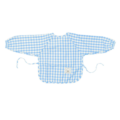 Pale Blue Gingham Waterproof Baby Smock Bib Long Sleeve