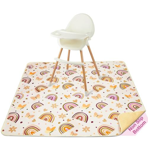 Basumee Splat Mat - Recogedor de alimentos para silla alta, impermeable, antideslizante, color marrón arcoíris, 51 x 51 pulgadas