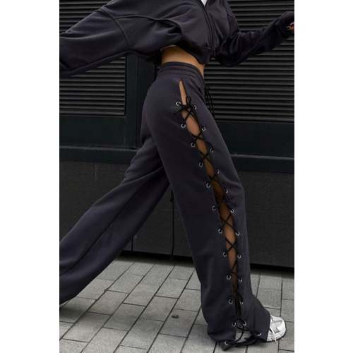 Side Slit Tie-up Cutout Wide-leg Long Pants