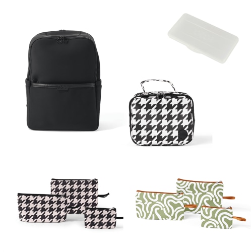 Baby & Toddler Nappy Bag Bundle - Black Neoprene, Houndstooth & Green Squiggle