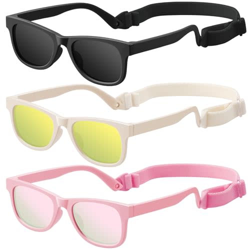 zestero Baby Infant & Toddler Polarized Sunglasses with Strap, UV400 Protection for Boys & Girls 0-24 Months, 3 Pack