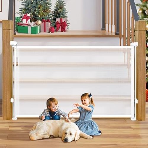 Retractable Baby Gates Dog Gate for Stairs, 55" Wide Mesh Baby Gate Pet Gate for The House, 34" Tall Child Safety Gates for Doorways, Hallways, Deck, Porch, Indoor, Outdoor