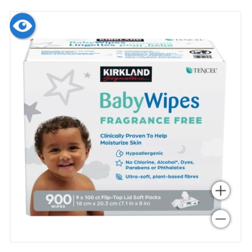 Kirkland Signature Baby Wipes, Fragrance Free, 9 Packs of 100