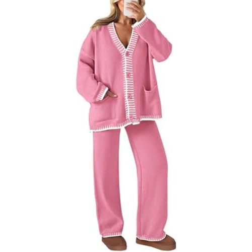 PRETTYGARDEN Lounge Sets for Women Fall 2025 Loungewear 2 Piece Outfits Cardigan Sweaters Track Suit Matching Winter Clothing