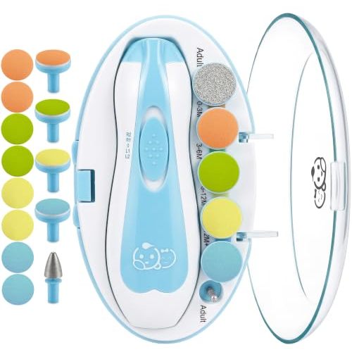 Royal Angels Upgraded 21 in 1 Baby Nail Trimmer with Labeled Case, 13 Extra Replacement Pads, Safe Electric Baby Nail File Kit for Newborns & Toddlers, Whisper Quiet Nail Clipper with LED Light (Blue)