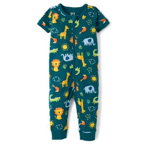 Baby And Toddler Boys Safari Snug Fit Cotton One Piece Pajamas - Green