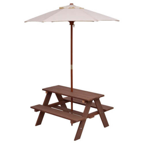 COSTWAY Outdoor 4-Seat Kid's Picnic Table Bench With Umbrella
