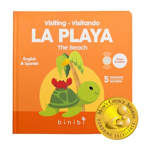 Binibi Spanish Books for Babies & Toddlers 1-3 The Beach Interactive Bilingual Sound Book with Fun Beach Sounds | Bilingual Children's Book | Spanish Learning for Kids