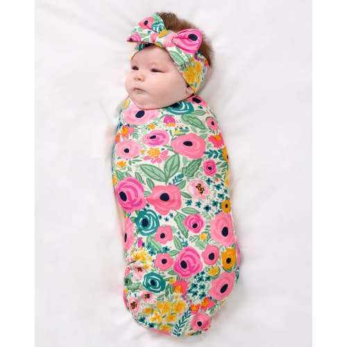 Secret Garden Swaddle & Luxe Bow Headband Set - Little Sleepies