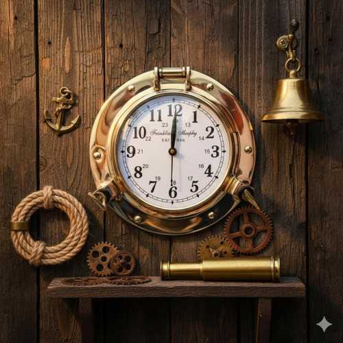 Handmade Brass Porthole Wall Clock , Nautical Maritime Decor , Ship's & Boat Window Porthole , Nautical Porthole Clock With Hinged Cover ,