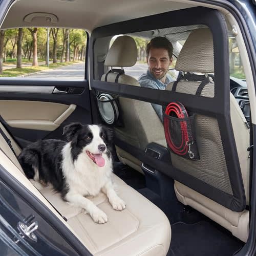 Heavy Duty Dog Car Barrier with Sturdy Metal Frame, Wider Coverage Pet Divider Net for Back Seat & Cargo Area, Universal Fit for Cars SUVs Trucks, Claw-Proof Transparent Mesh for Cool Airflow