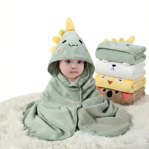 Hooded Baby Towel - 4 Pack Premium Soft Bath Towel for Baby, Newborn,Infant - Ultra Absorbent,Natural Baby Stuff Towel, Soft Coral Velvet Coral Fleece Bath Towel for Boys and Girls