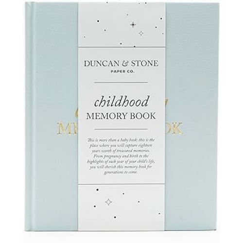 Childhood Memory Book - Elegant Child Memory Book For Kids Till Age 18 W/Guided Prompts, & More - Childhood Memory Journal (175 Pages, Sky Blue)
