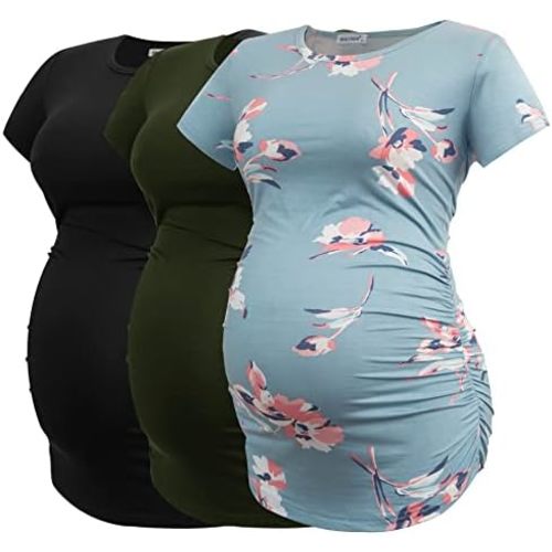 Smallshow Women's Maternity Tops Side Ruched Tunic T-Shirt Pregnancy Clothes