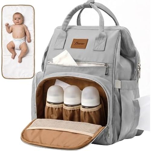 Diaper Bag Backpack with Wet/Dry Pocket, Changing Pad, 27L Grey