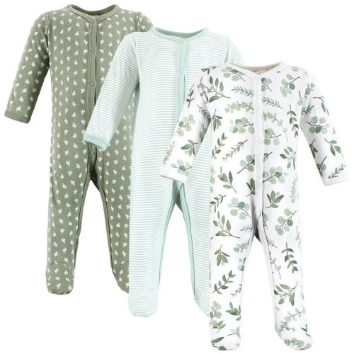 Hudson Baby Infant Girls Cotton Sleep and Play 3-Pack, Eucalyptus, 6-9 Months